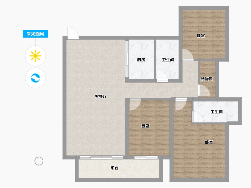 浙江省-绍兴市-祥生湛景金麟府-102.00-户型库-采光通风