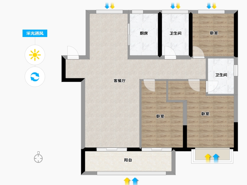 河南省-郑州市-建业天汇城-96.01-户型库-采光通风