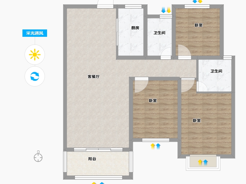 山东省-菏泽市-恒正·福门里-102.00-户型库-采光通风