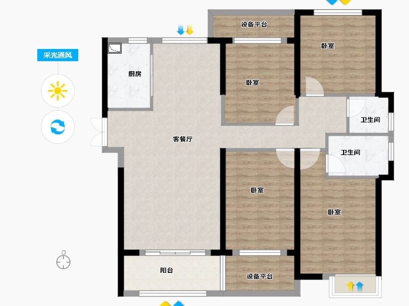 山东省-菏泽市-龙翔中央檀府-130.00-户型库-采光通风