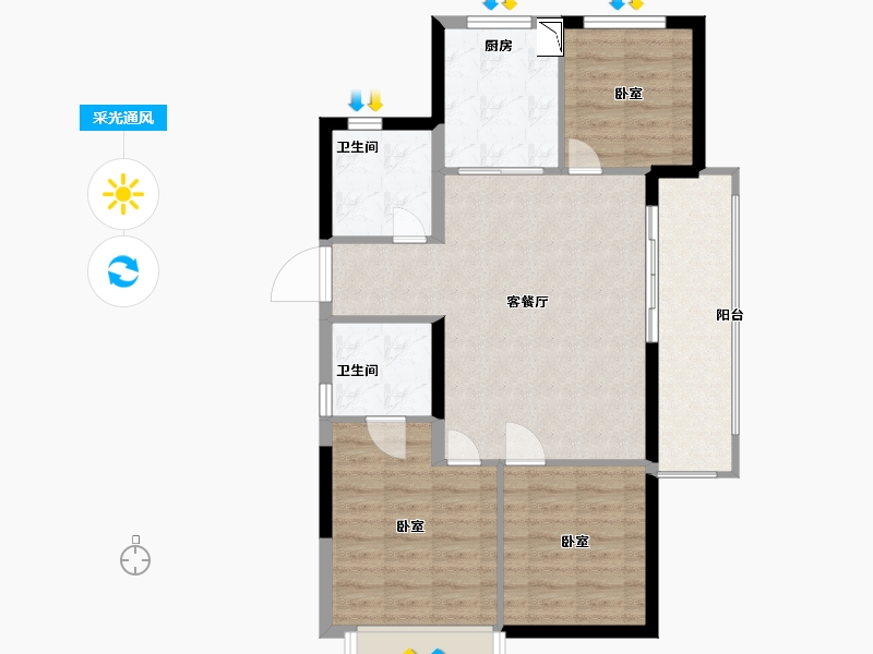 浙江省-绍兴市-海湾新城-80.00-户型库-采光通风