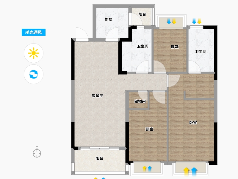 河南省-安阳市-林州恒大悦府-103.59-户型库-采光通风