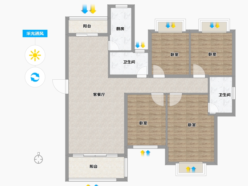 山东省-菏泽市-恒正·福门里-119.00-户型库-采光通风