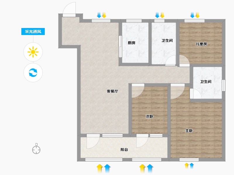 山东省-青岛市-青岛海洋活力区|融创中心·融耀-111.01-户型库-采光通风