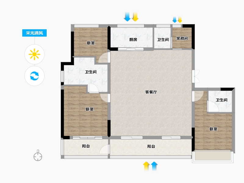 河南省-郑州市-鸿园MOON VILLA-128.01-户型库-采光通风