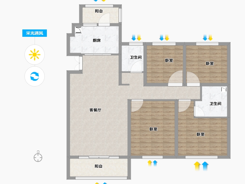 河南省-郑州市-名门翠园-129.65-户型库-采光通风