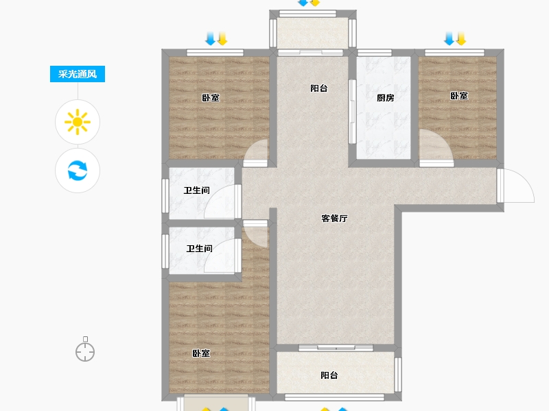 河南省-洛阳市-滨河御景苑-106.30-户型库-采光通风