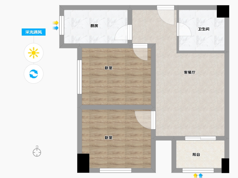 河南省-郑州市-浩金元芳邻华庭-62.00-户型库-采光通风