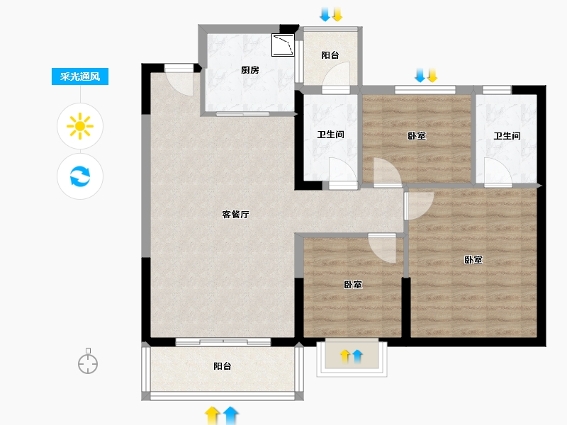 山东省-烟台市-永达福源里-84.00-户型库-采光通风