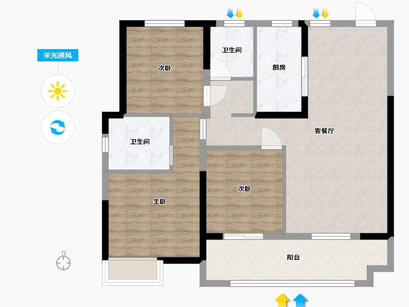 安徽省-蚌埠市-安建·汉城源筑-92.00-户型库-采光通风