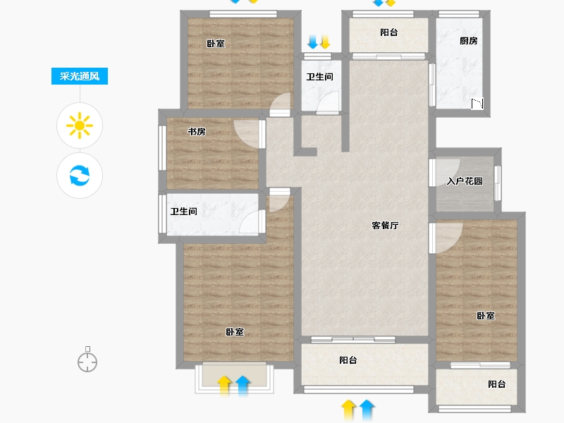 河南省-焦作市-沁阳一号公馆-118.00-户型库-采光通风