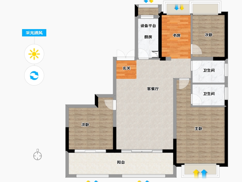 江苏省-常州市-弘阳燕澜风华住宅-108.10-户型库-采光通风