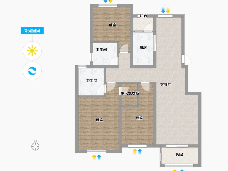 山东省-烟台市-阳光首院-95.49-户型库-采光通风