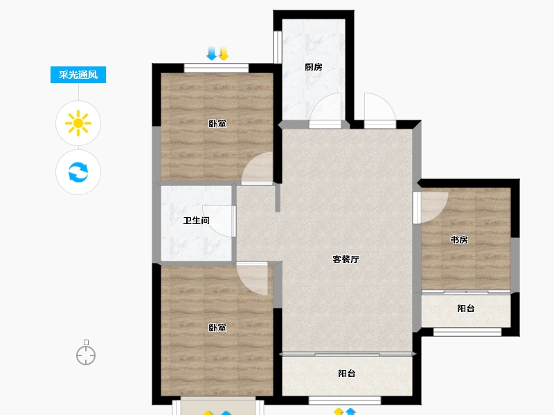 山东省-烟台市-阳光首院-74.22-户型库-采光通风