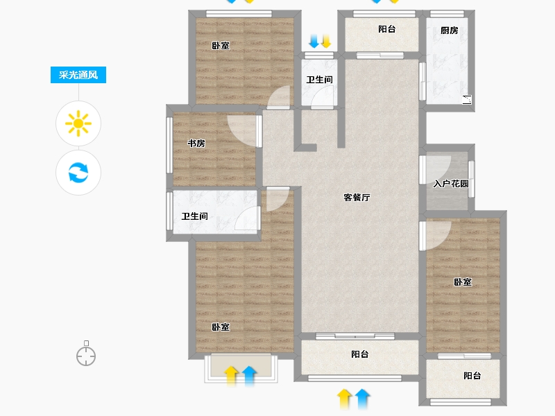 河南省-焦作市-沁阳一号公馆-118.00-户型库-采光通风