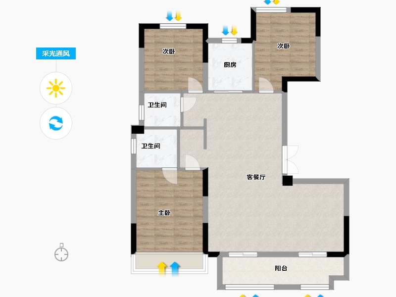 安徽省-蚌埠市-新威·龙门壹品-98.40-户型库-采光通风