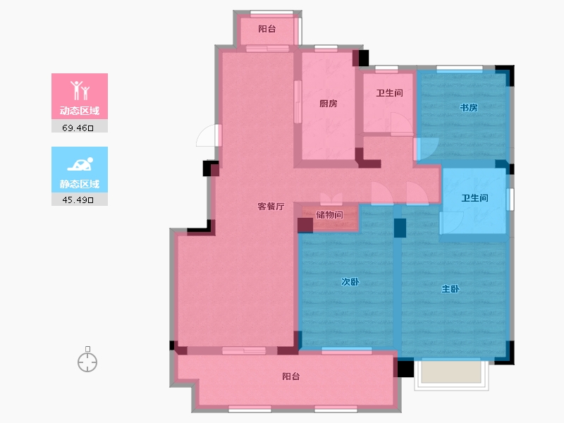 安徽省-蚌埠市-沁雅济学瑭-100.80-户型库-动静分区