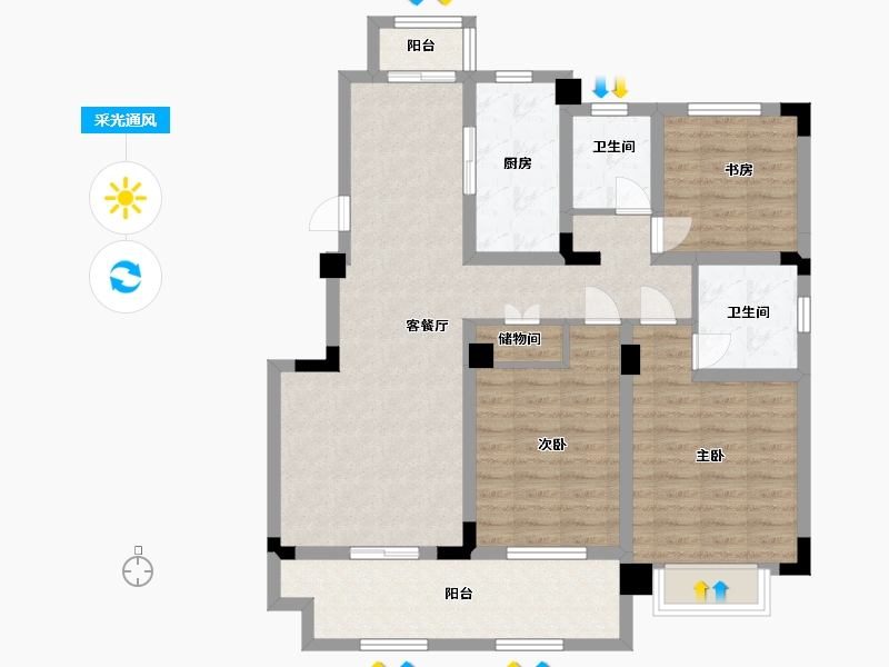 安徽省-蚌埠市-沁雅济学瑭-100.80-户型库-采光通风