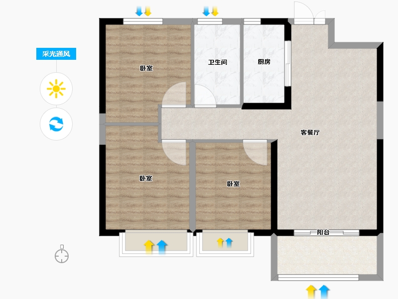 河南省-安阳市-建业凤凰城北岸-90.31-户型库-采光通风