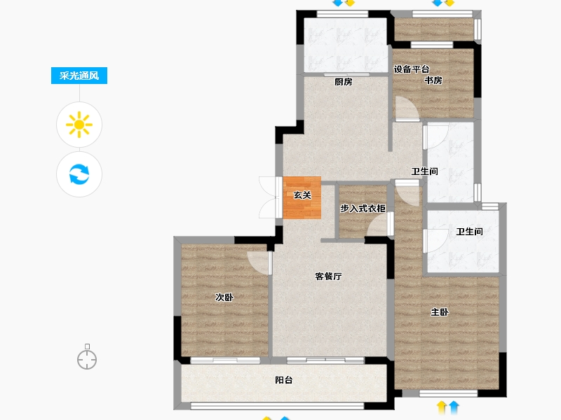 江苏省-常州市-弘阳燕澜风华住宅-100.00-户型库-采光通风