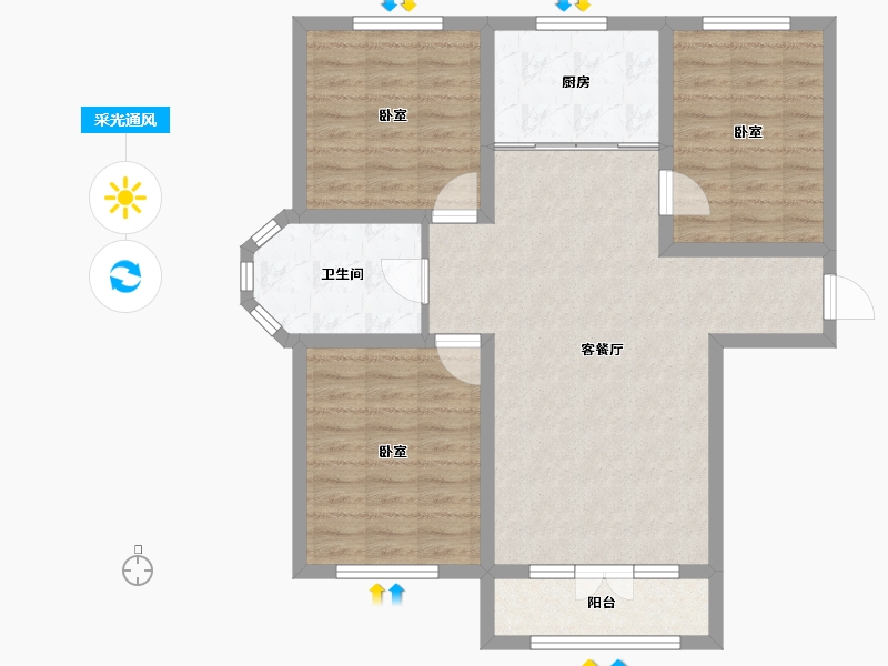 山东省-烟台市-阳光首院-88.44-户型库-采光通风