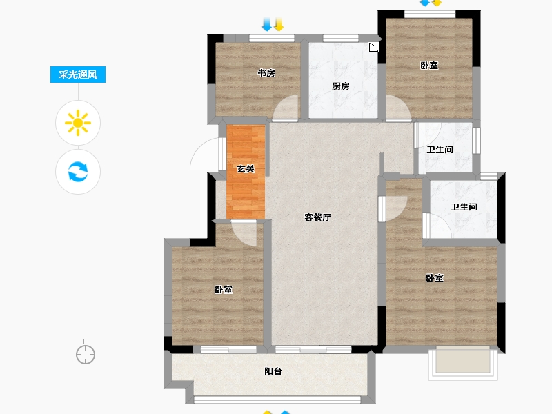 浙江省-嘉兴市-万科朝起云山府-91.00-户型库-采光通风