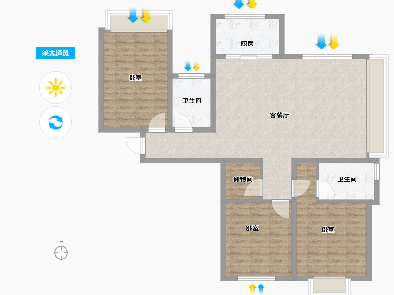 山东省-济宁市-西岸华府二期-111.00-户型库-采光通风