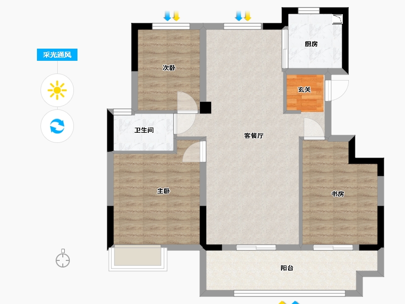 安徽省-蚌埠市-安建·汉城源筑-89.60-户型库-采光通风