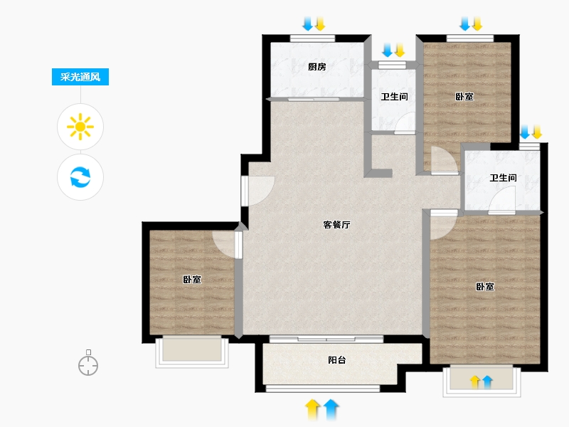 山东省-德州市-齐河新城悦隽-104.00-户型库-采光通风