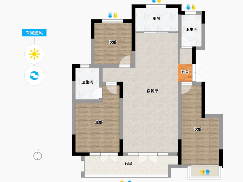 山东省-青岛市-檀府御园-96.92-户型库-采光通风