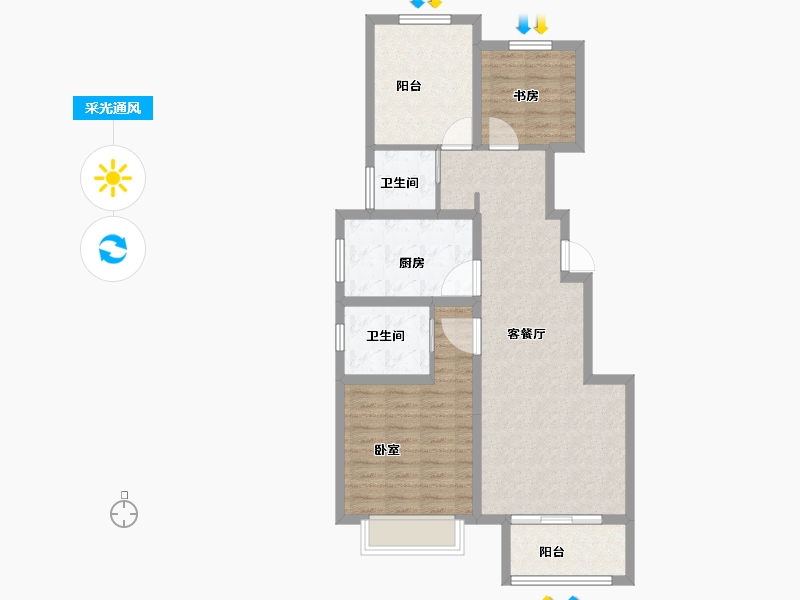 河南省-洛阳市-港龙雍河尚院-82.00-户型库-采光通风