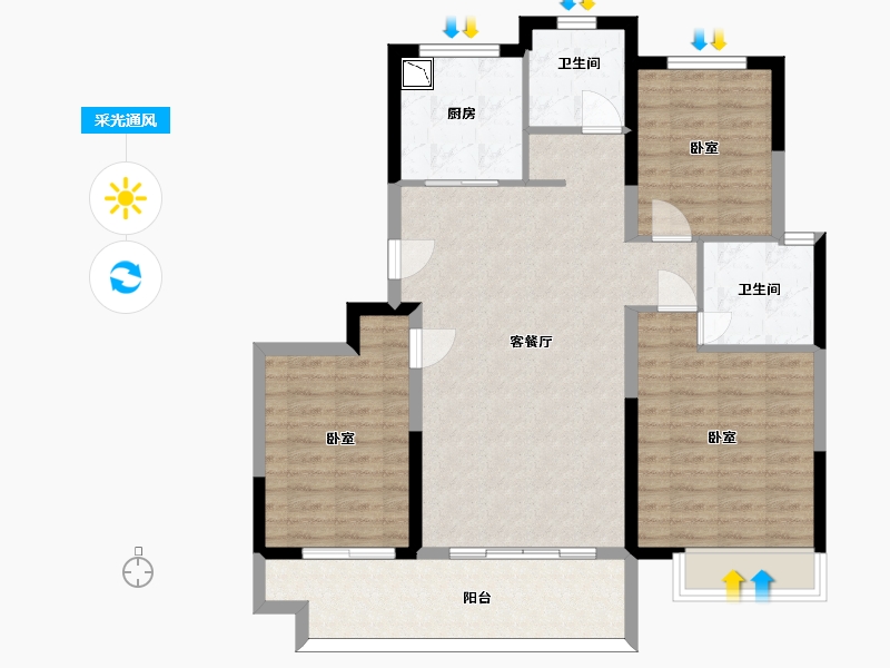 山东省-济南市-金地越秀凤鸣艺境-96.33-户型库-采光通风