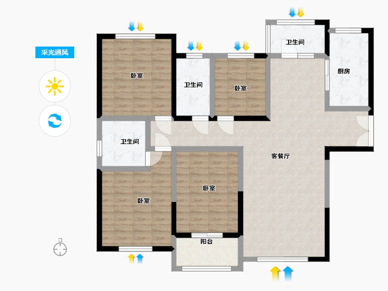 河南省-洛阳市-宜阳建业森林半岛-125.75-户型库-采光通风