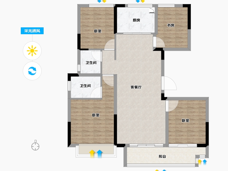 河南省-洛阳市-港龙雍河尚院-104.00-户型库-采光通风