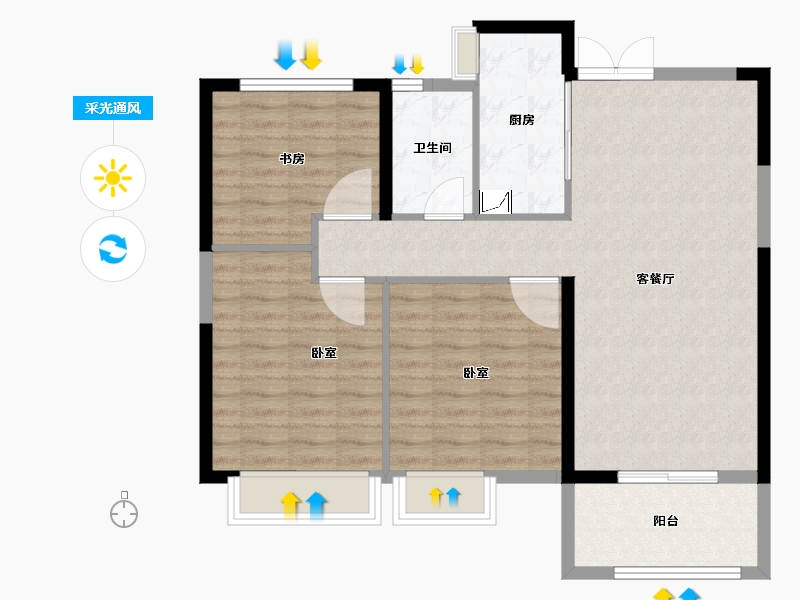 山东省-菏泽市-龙翔中央檀府-88.00-户型库-采光通风