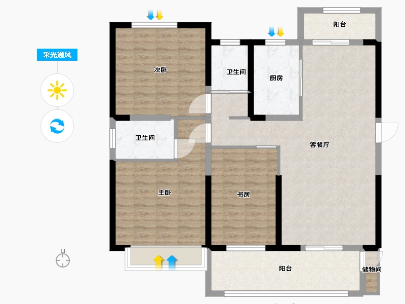 安徽省-蚌埠市-沁雅济学瑭-109.60-户型库-采光通风