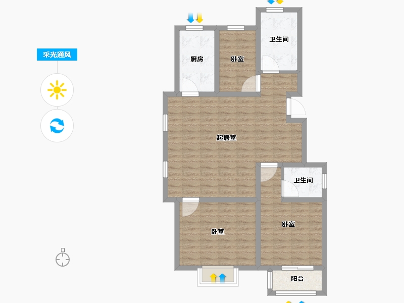 山东省-烟台市-宝桥福鑫花园-88.01-户型库-采光通风