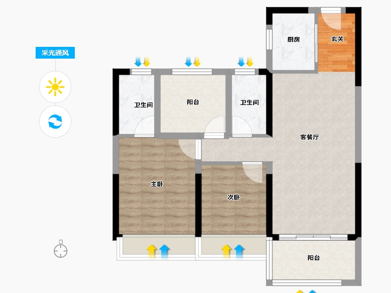 安徽省-滁州市-碧桂园欧洲城玖禧澜湾-76.00-户型库-采光通风