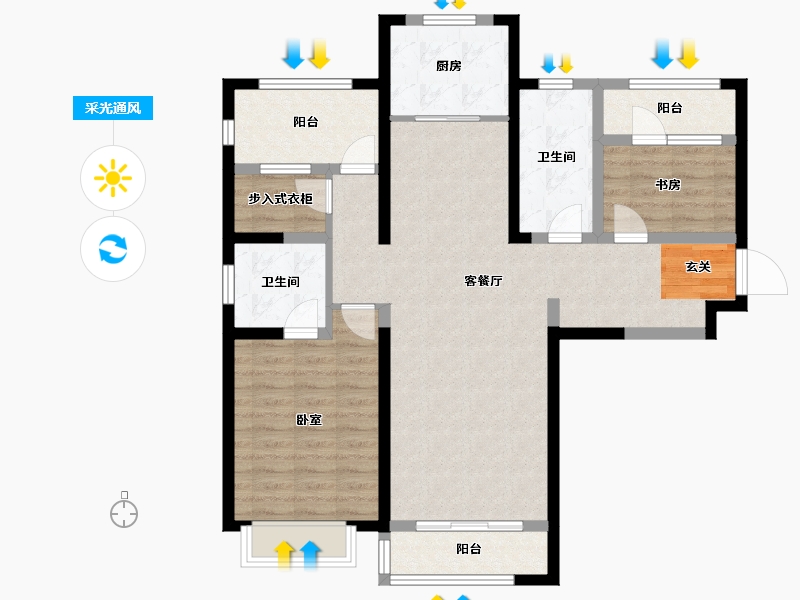 山东省-青岛市-世茂诺沙湾5期-98.40-户型库-采光通风