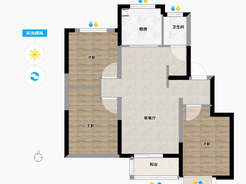 山东省-济南市-万科龙湖城市之光云玺-76.01-户型库-采光通风