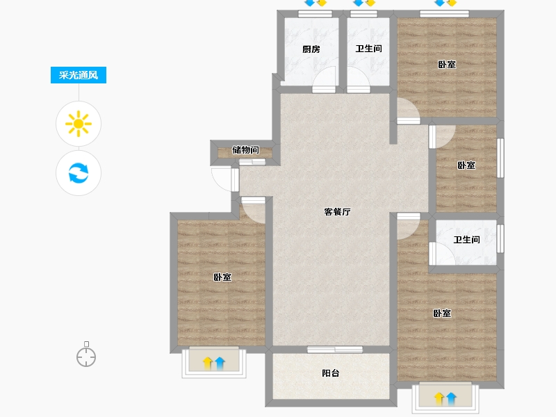 山东省-菏泽市-颐江南-102.60-户型库-采光通风