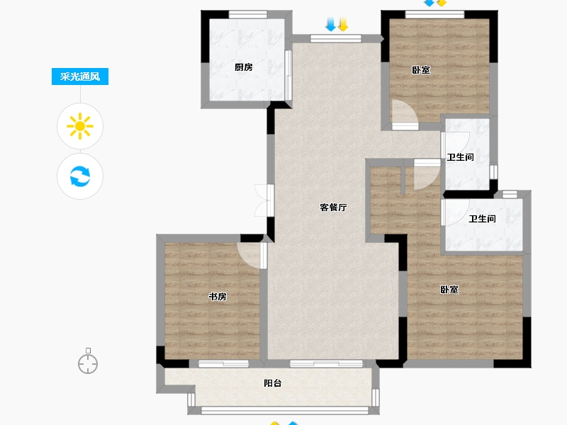 河南省-洛阳市-洛阳建业鸾州府-103.00-户型库-采光通风