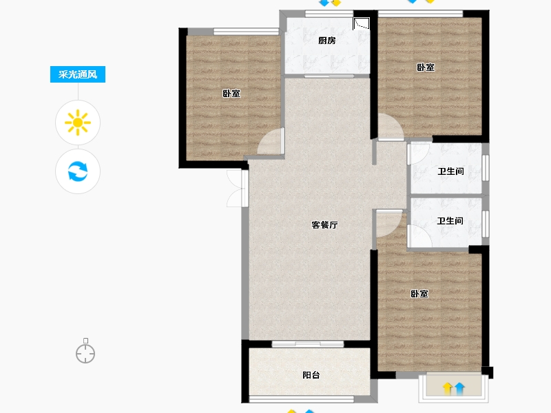 山东省-菏泽市-龙翔中央檀府-106.00-户型库-采光通风