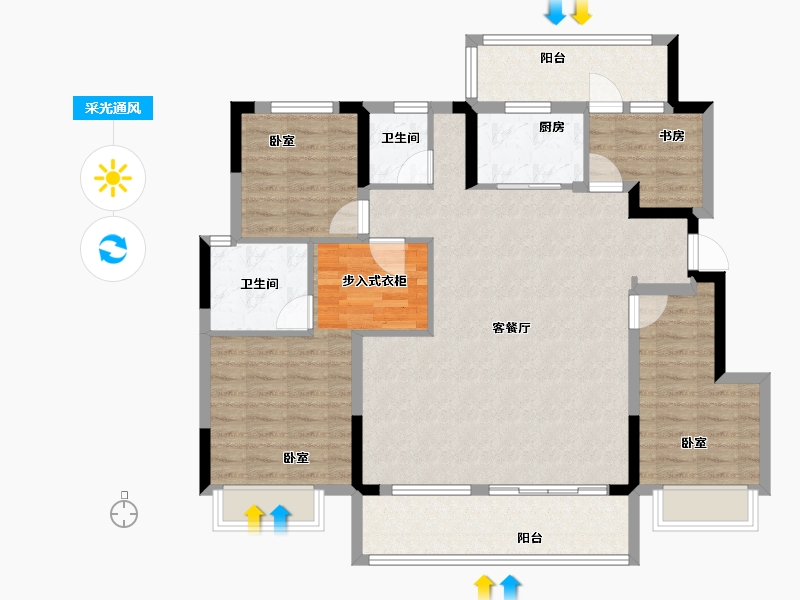 河南省-郑州市-坤达江山筑-113.00-户型库-采光通风