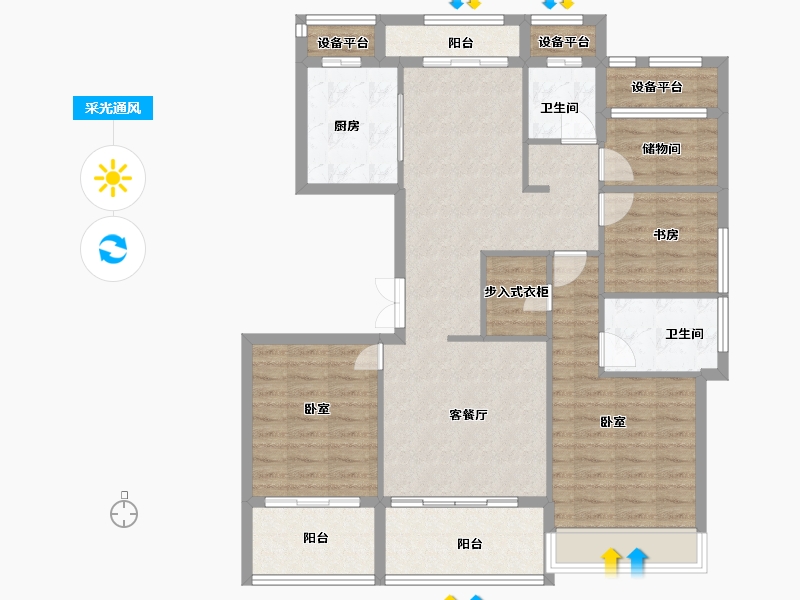 浙江省-绍兴市-万固滨江越珑府-110.00-户型库-采光通风