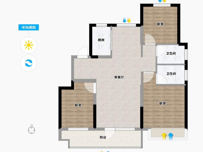 山东省-烟台市-中梁樾山府-96.01-户型库-采光通风