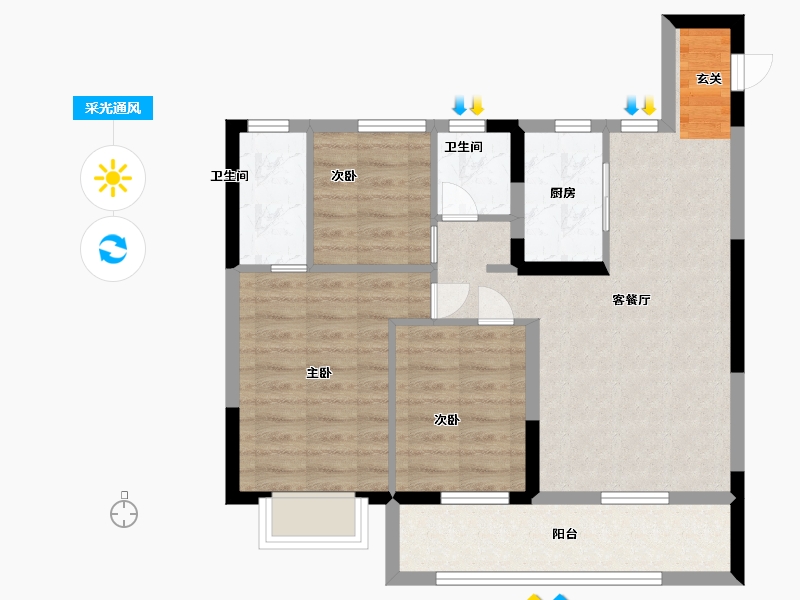 江西省-宜春市-九颂山河瑞园-71.20-户型库-采光通风