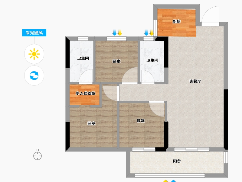 福建省-龙岩市-德兴·印象天悦-71.00-户型库-采光通风