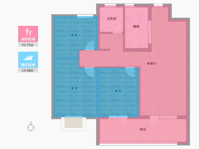 山东省-青岛市-鲁骐书香世家-70.99-户型库-动静分区