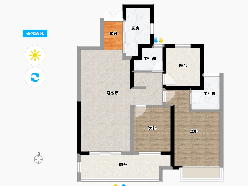 安徽省-滁州市-吾悦华府-84.00-户型库-采光通风